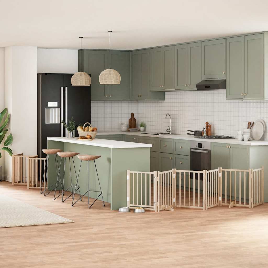 vidaXL Poartă de câini pliabilă cu ușă, 12 panouri, 600 cm, lemn plop