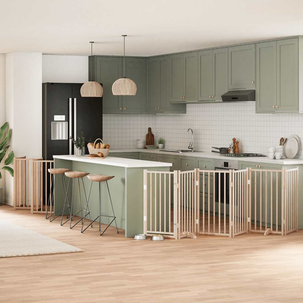 vidaXL Poartă de câini pliabilă cu ușă, 12 panouri, 600 cm, lemn plop