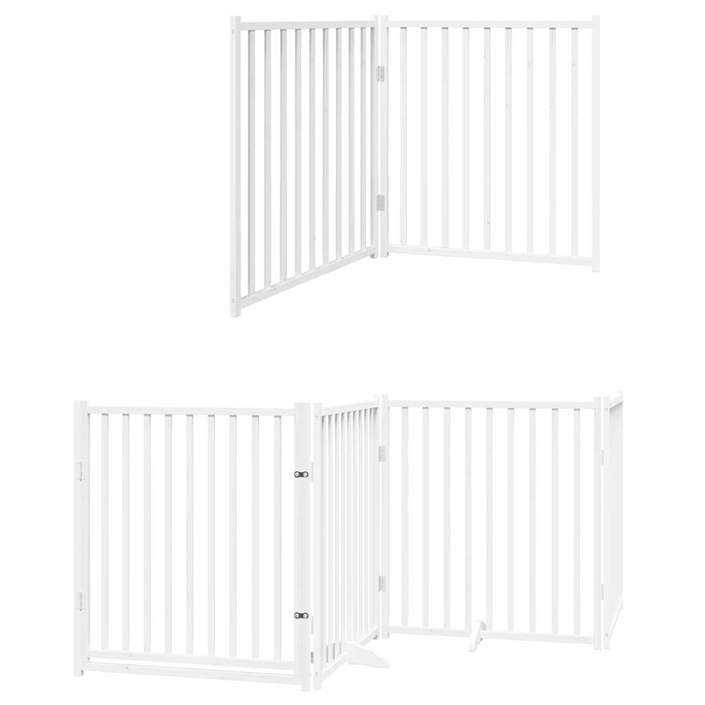 vidaXL Poartă câini pliabilă cu ușă 10 panouri, alb, 800 cm, lemn plop
