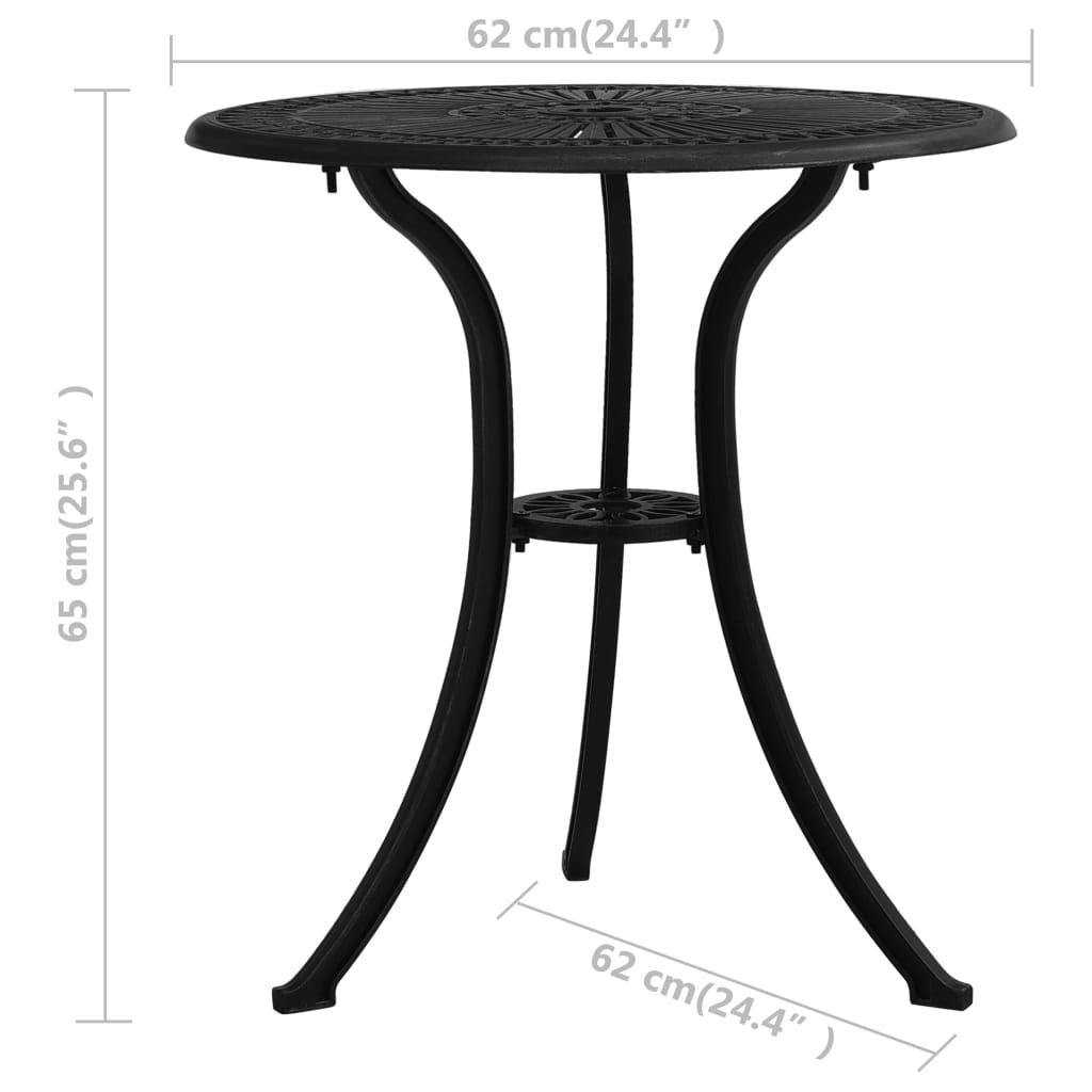 vidaXL Masă de grădină, negru, 62x62x65 cm, aluminiu turnat