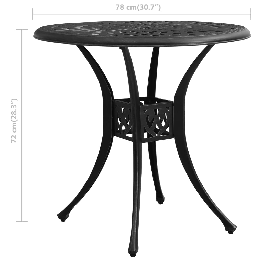 vidaXL Masă de grădină, negru, 78x78x72 cm, aluminiu turnat