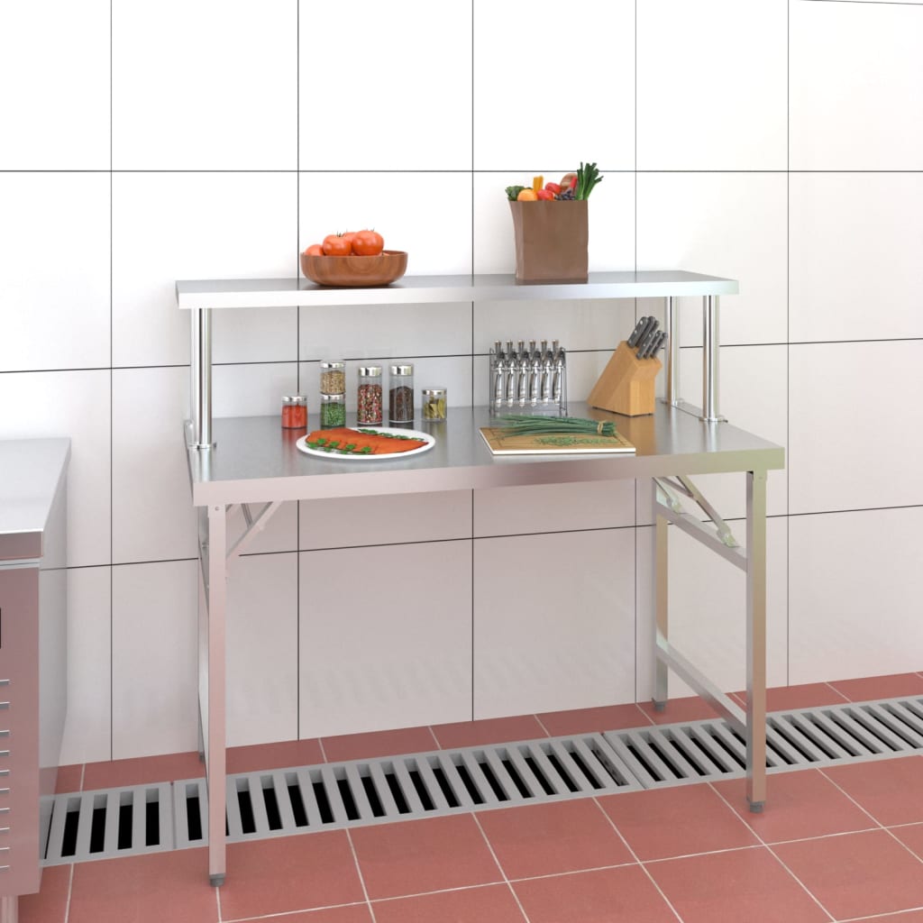 vidaXL Masă bucătărie cu raft superior, 120x60x115 cm, oțel inoxidabil vidaXL Masă bucătărie cu raft superior, 120x60x115 cm, oțel inoxidabil