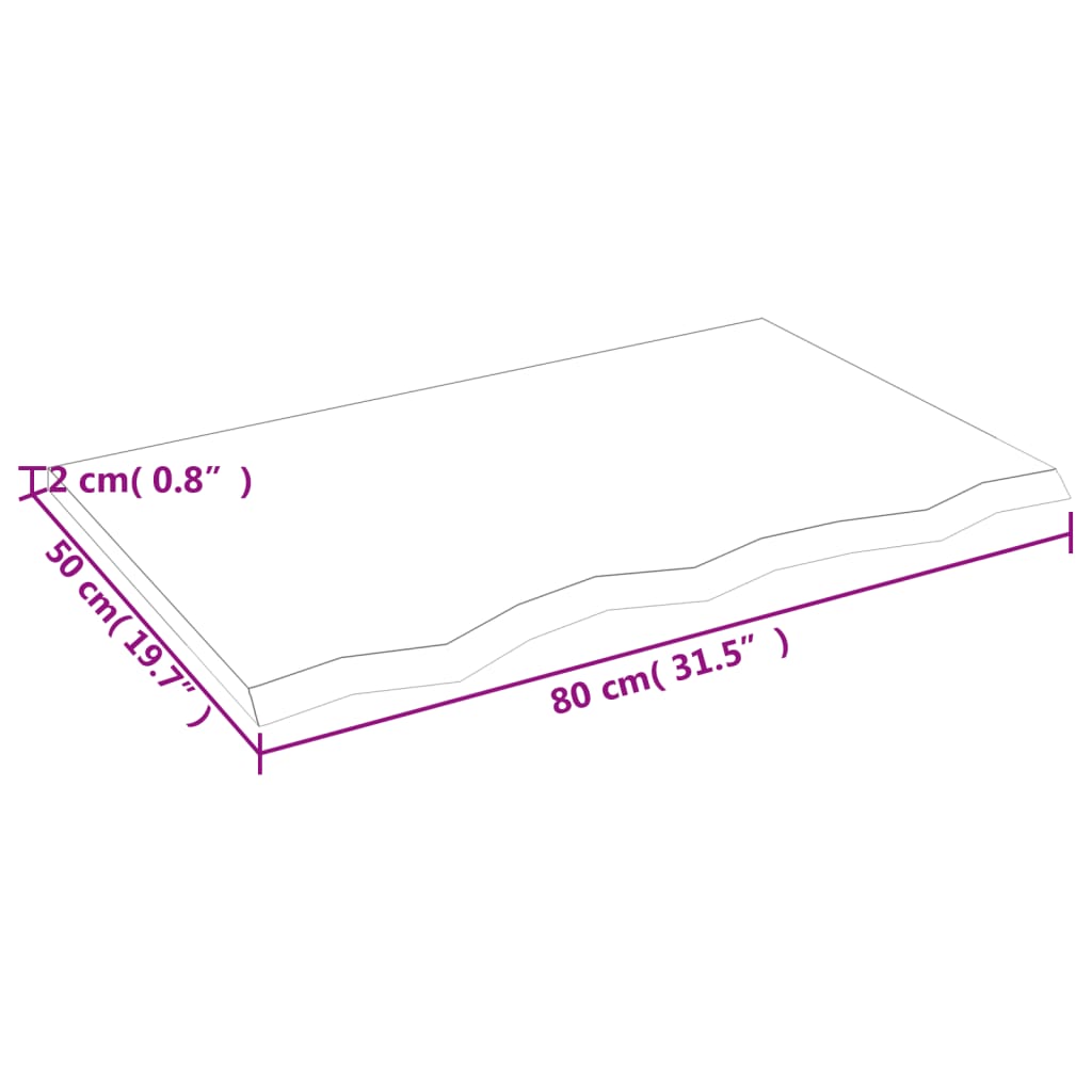 vidaXL Blat de baie, 80x50x2 cm, lemn masiv netratat