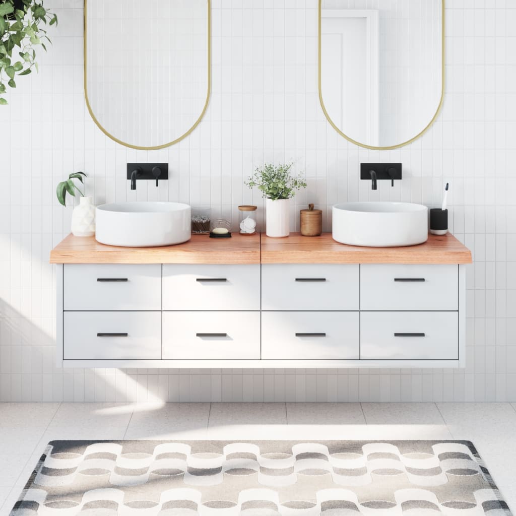 vidaXL Blat de baie, maro deschis, 180x60x(2-6) cm, lemn masiv tratat vidaXL Blat de baie, maro deschis, 180x60x(2-6) cm, lemn masiv tratat