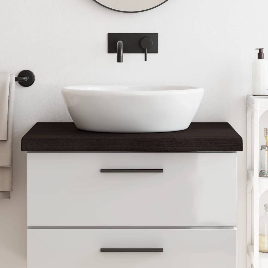 vidaXL Blat de baie, maro închis, 80x50x(2-6) cm, lemn masiv tratat vidaXL Blat de baie, maro închis, 80x50x(2-6) cm, lemn masiv tratat