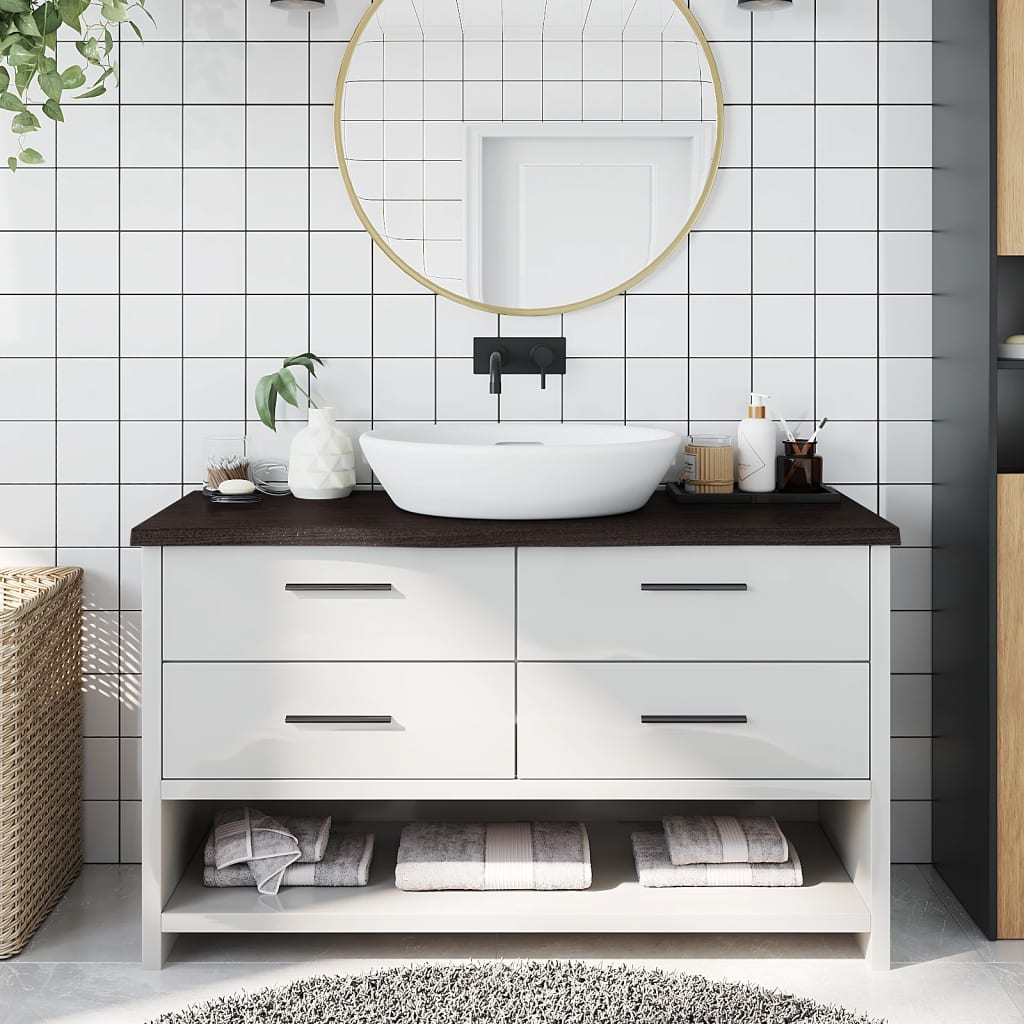 vidaXL Blat de baie, maro închis, 100x40x(2-4) cm, lemn masiv tratat vidaXL Blat de baie, maro închis, 100x40x(2-4) cm, lemn masiv tratat