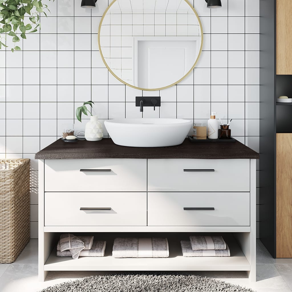 vidaXL Blat de baie, maro închis, 100x50x(2-4) cm, lemn masiv tratat vidaXL Blat de baie, maro închis, 100x50x(2-4) cm, lemn masiv tratat