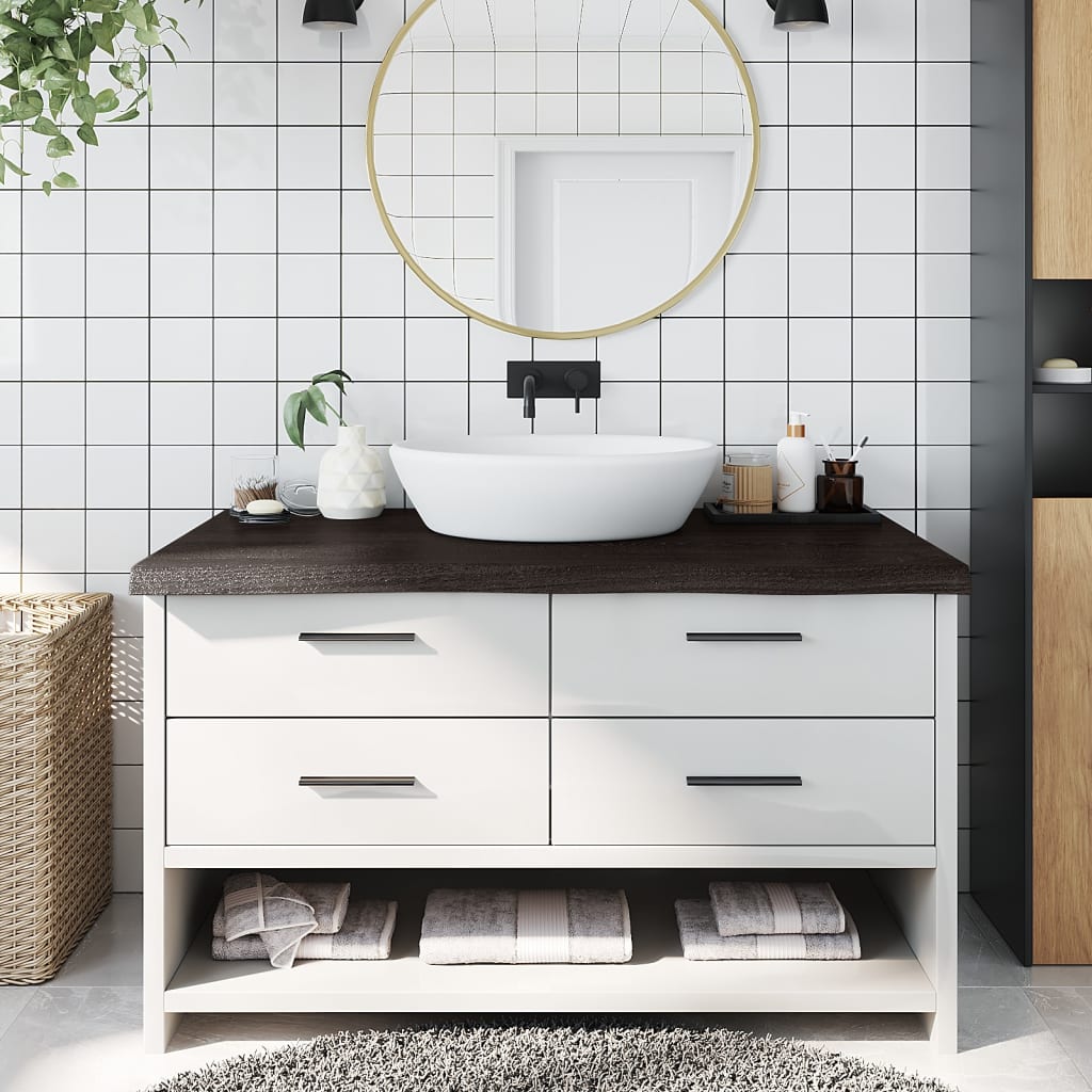 vidaXL Blat de baie, maro închis, 100x60x(2-6) cm, lemn masiv tratat vidaXL Blat de baie, maro închis, 100x60x(2-6) cm, lemn masiv tratat