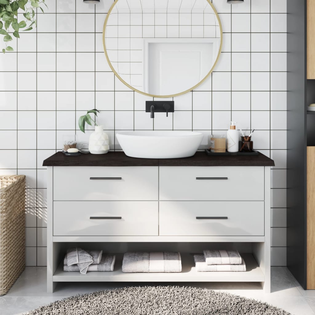 vidaXL Blat de baie, maro închis, 120x40x(2-4) cm, lemn masiv tratat vidaXL Blat de baie, maro închis, 120x40x(2-4) cm, lemn masiv tratat