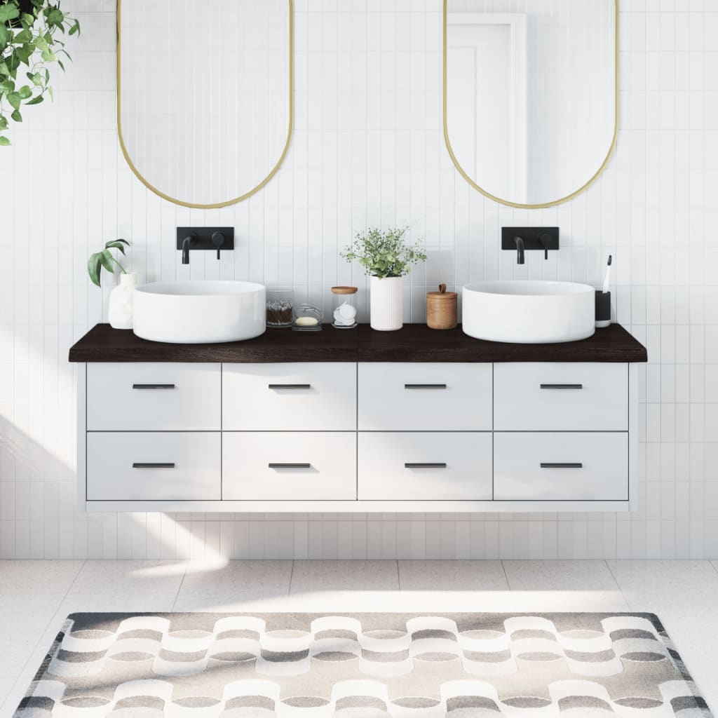 vidaXL Blat de baie, maro închis, 180x50x(2-6) cm, lemn masiv tratat vidaXL Blat de baie, maro închis, 180x50x(2-6) cm, lemn masiv tratat