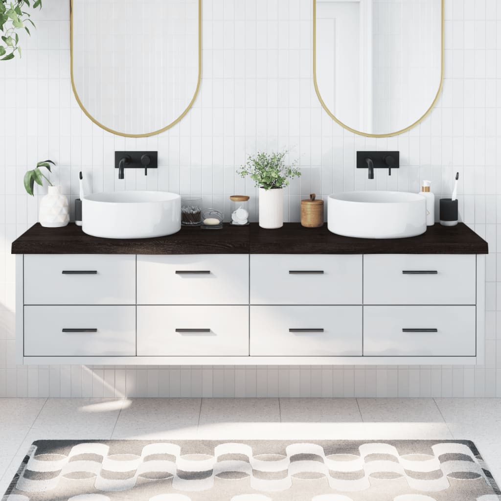vidaXL Blat de baie, maro închis, 200x60x(2-6) cm, lemn masiv tratat vidaXL Blat de baie, maro închis, 200x60x(2-6) cm, lemn masiv tratat