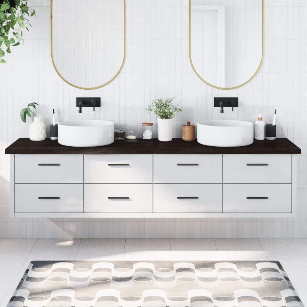 vidaXL Blat de baie, maro închis, 220x60x(2-4) cm, lemn masiv tratat vidaXL Blat de baie, maro închis, 220x60x(2-4) cm, lemn masiv tratat