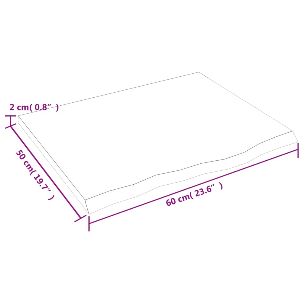 vidaXL Blat de masă maro deschis 60x50x2 cm, lemn masiv stejar tratat vidaXL Blat de masă maro deschis 60x50x2 cm, lemn masiv stejar tratat