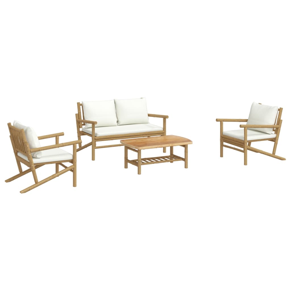 vidaXL Set mobilier de grădină, cu perne alb crem, 4 piese, bambus vidaXL Set mobilier de grădină, cu perne alb crem, 4 piese, bambus