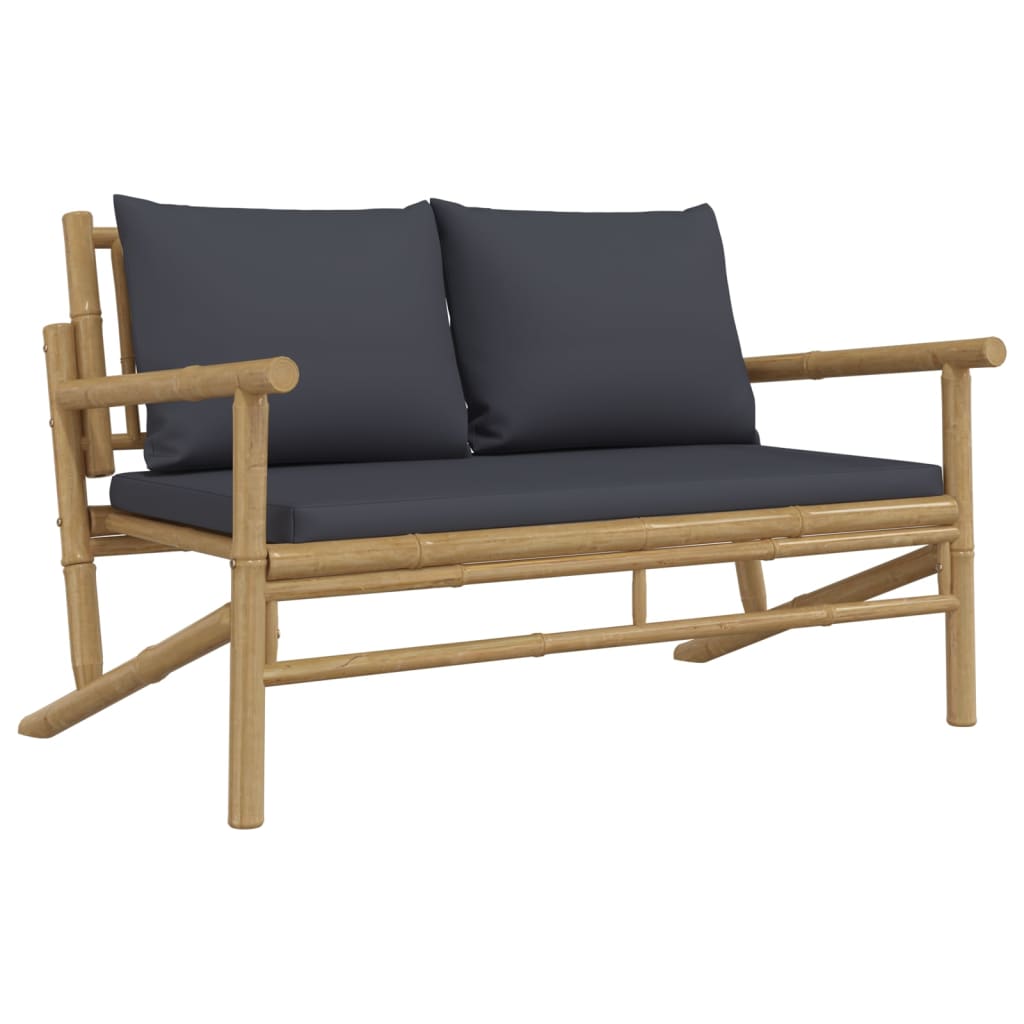 vidaXL Set mobilier de grădină, perne gri închis, 3 piese, bambus