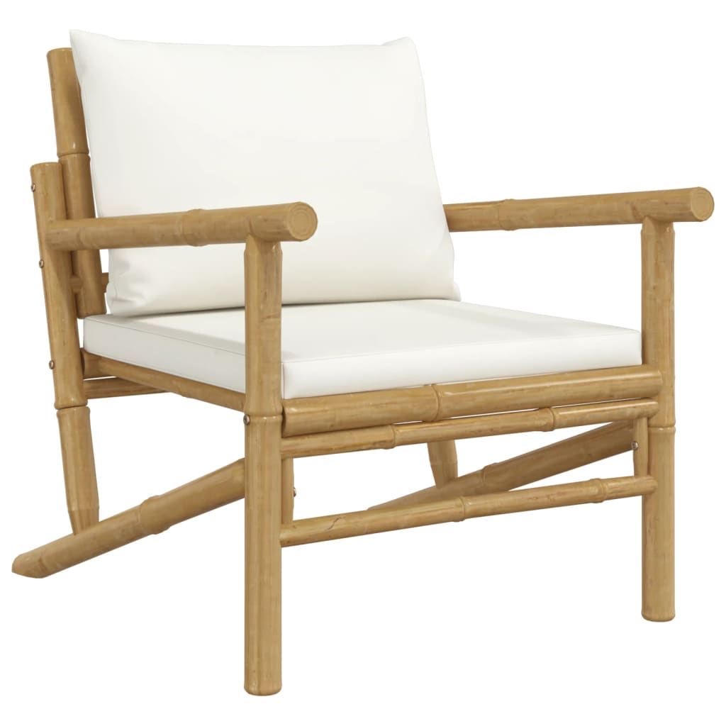 vidaXL Set mobilier de grădină, cu perne alb crem, 3 piese, bambus vidaXL Set mobilier de grădină, cu perne alb crem, 3 piese, bambus