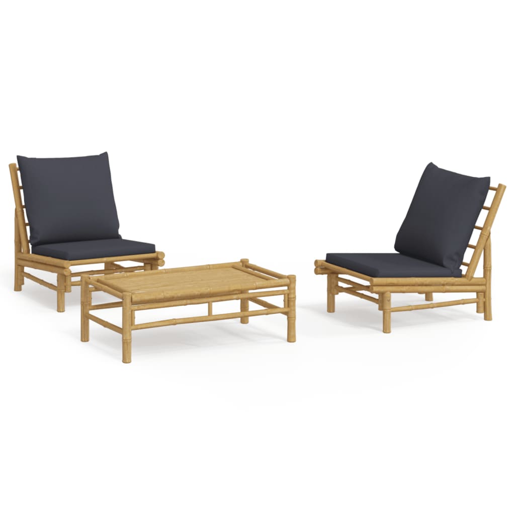 vidaXL Set mobilier de grădină, perne gri închis, 3 piese, bambus vidaXL Set mobilier de grădină, perne gri închis, 3 piese, bambus