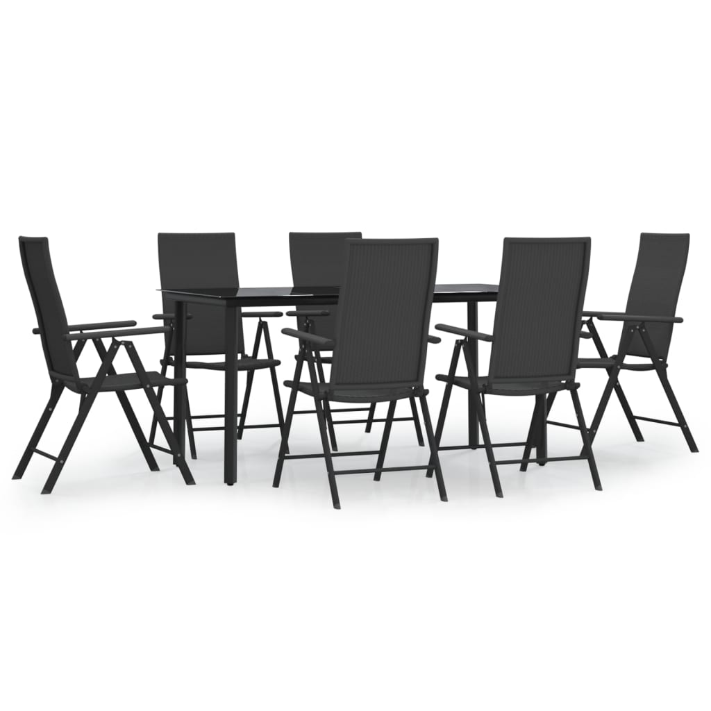 vidaXL Set mobilier de grădină, 7 piese, negru, poliratan