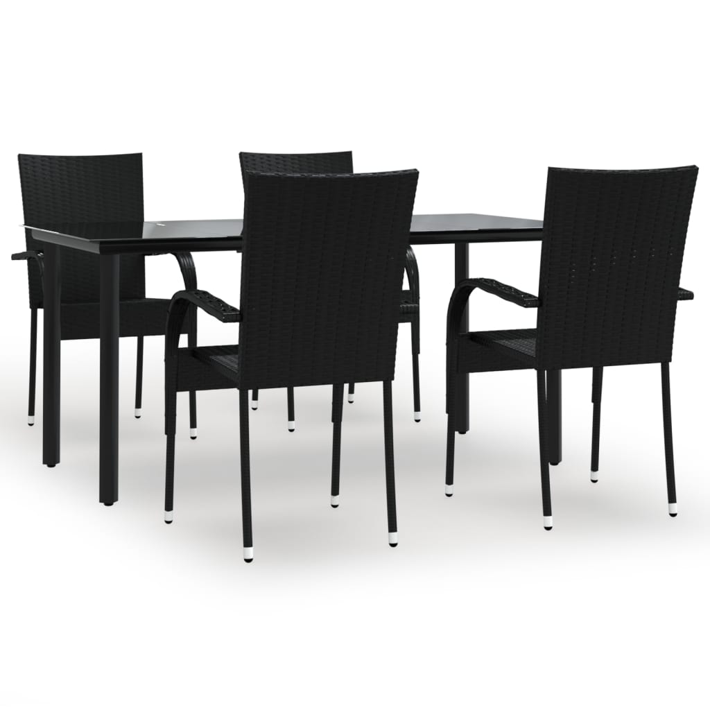 vidaXL Set mobilier de grădină, 5 piese, negru, poliratan