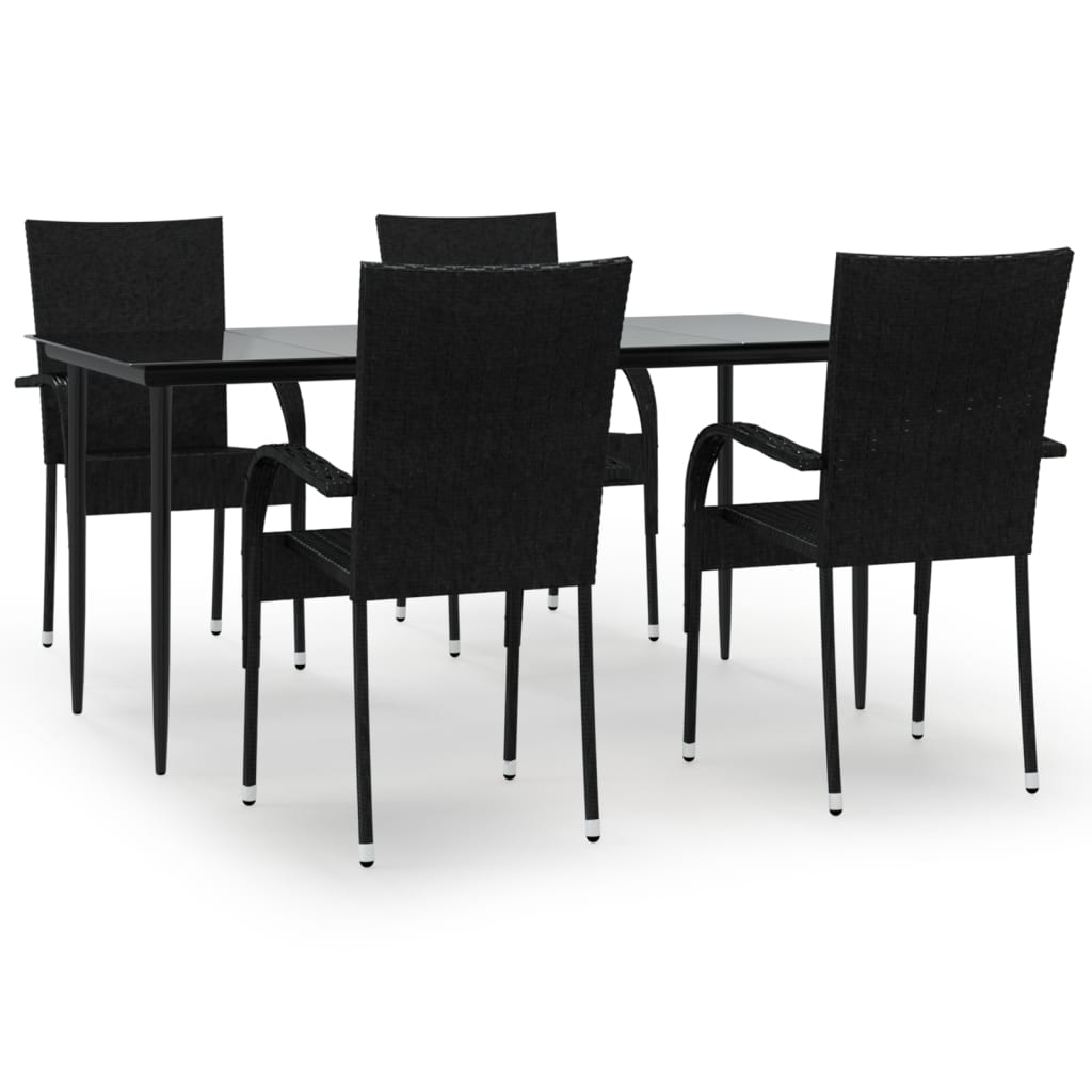 vidaXL Set mobilier de grădină, 5 piese, negru, poliratan