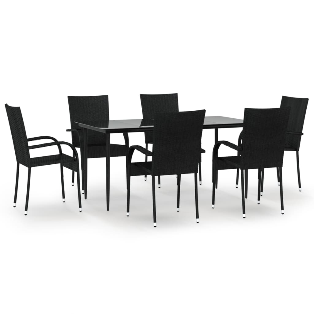 vidaXL Set mobilier de grădină, 7 piese, negru, poliratan