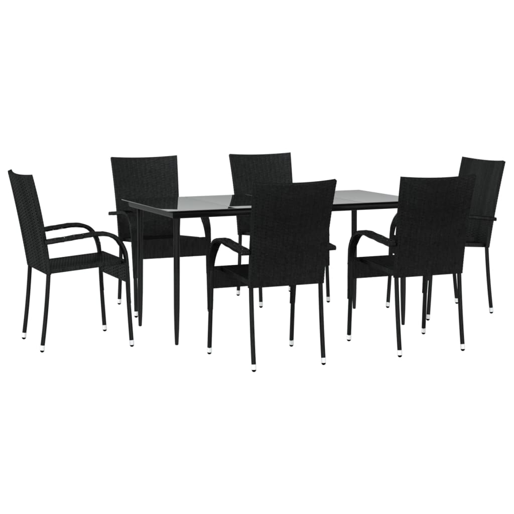 vidaXL Set mobilier de grădină, 7 piese, negru, poliratan