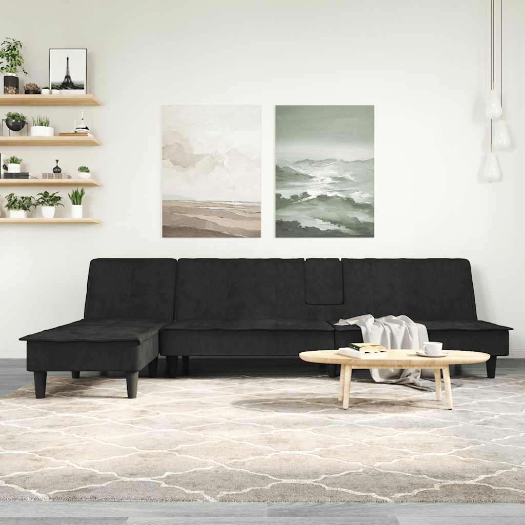 vidaXL Canapea în formă de L negru 255x140x70 cm catifea vidaXL Canapea în formă de L negru 255x140x70 cm catifea