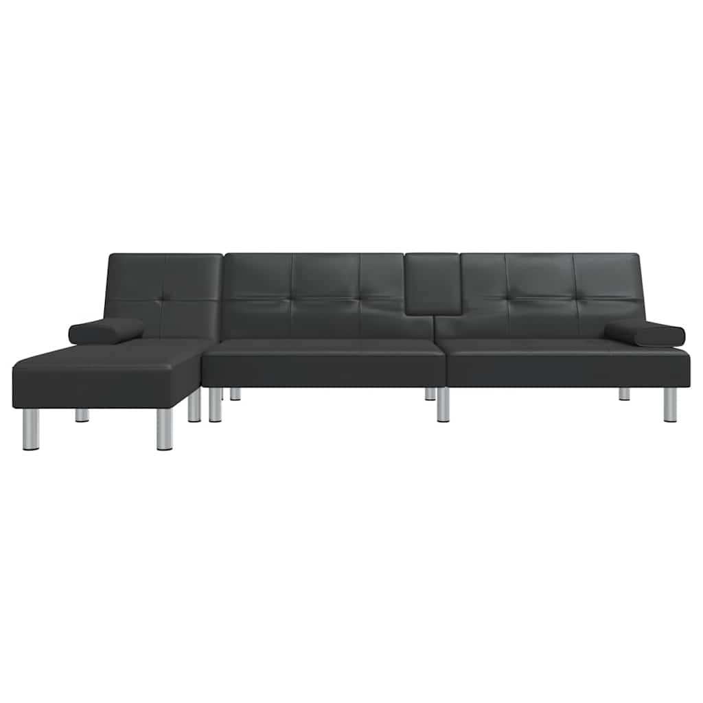vidaXL Canapea extensibilă în formă de L negru 255x140x70 cm piele eco