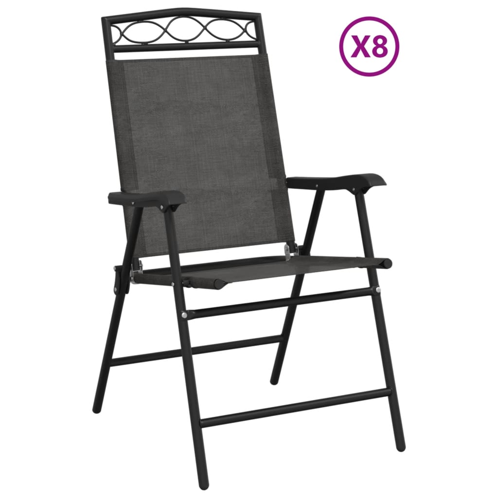 vidaXL Scaune pliante de grădină, 8 buc., gri melange, oțel/textilene vidaXL Scaune pliante de grădină, 8 buc., gri melange, oțel/textilene
