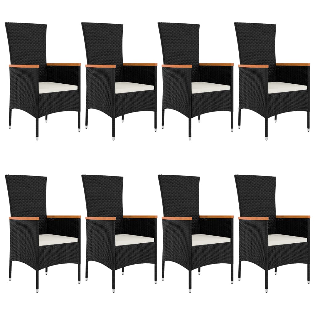 vidaXL Set mobilier de grădină cu perne, 9 piese, negru, poliratan