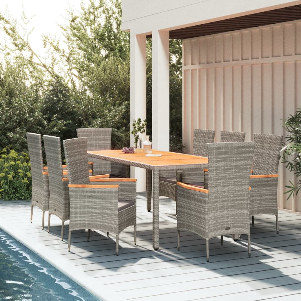 vidaXL Set mobilier grădină cu perne, 9 piese, gri, poliratan vidaXL Set mobilier grădină cu perne, 9 piese, gri, poliratan