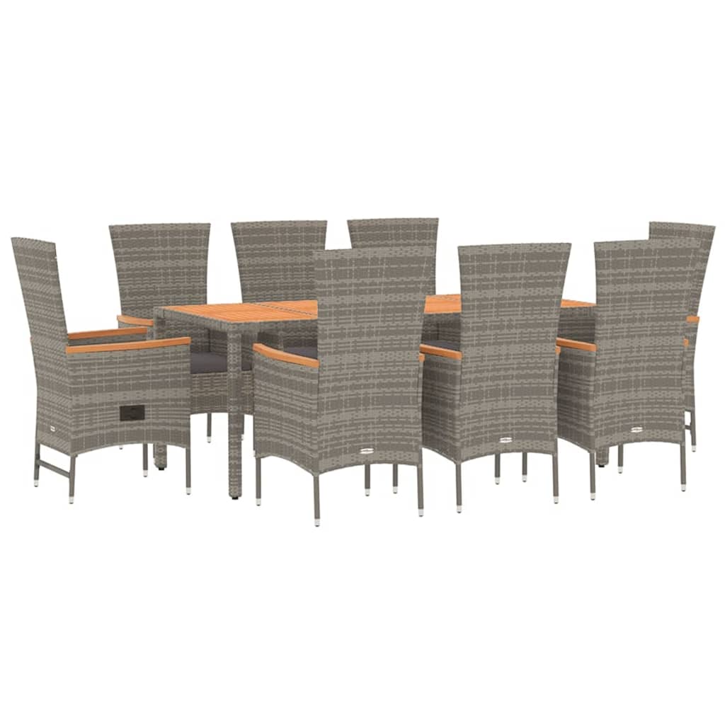 vidaXL Set mobilier grădină cu perne, 9 piese, gri, poliratan