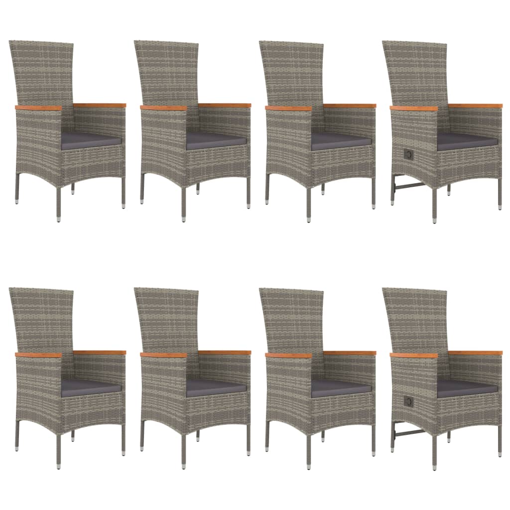 vidaXL Set mobilier grădină cu perne, 9 piese, gri, poliratan