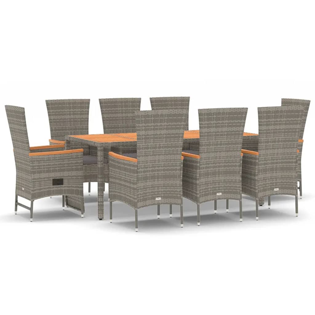 vidaXL Set mobilier grădină cu perne, 9 piese, gri, poliratan