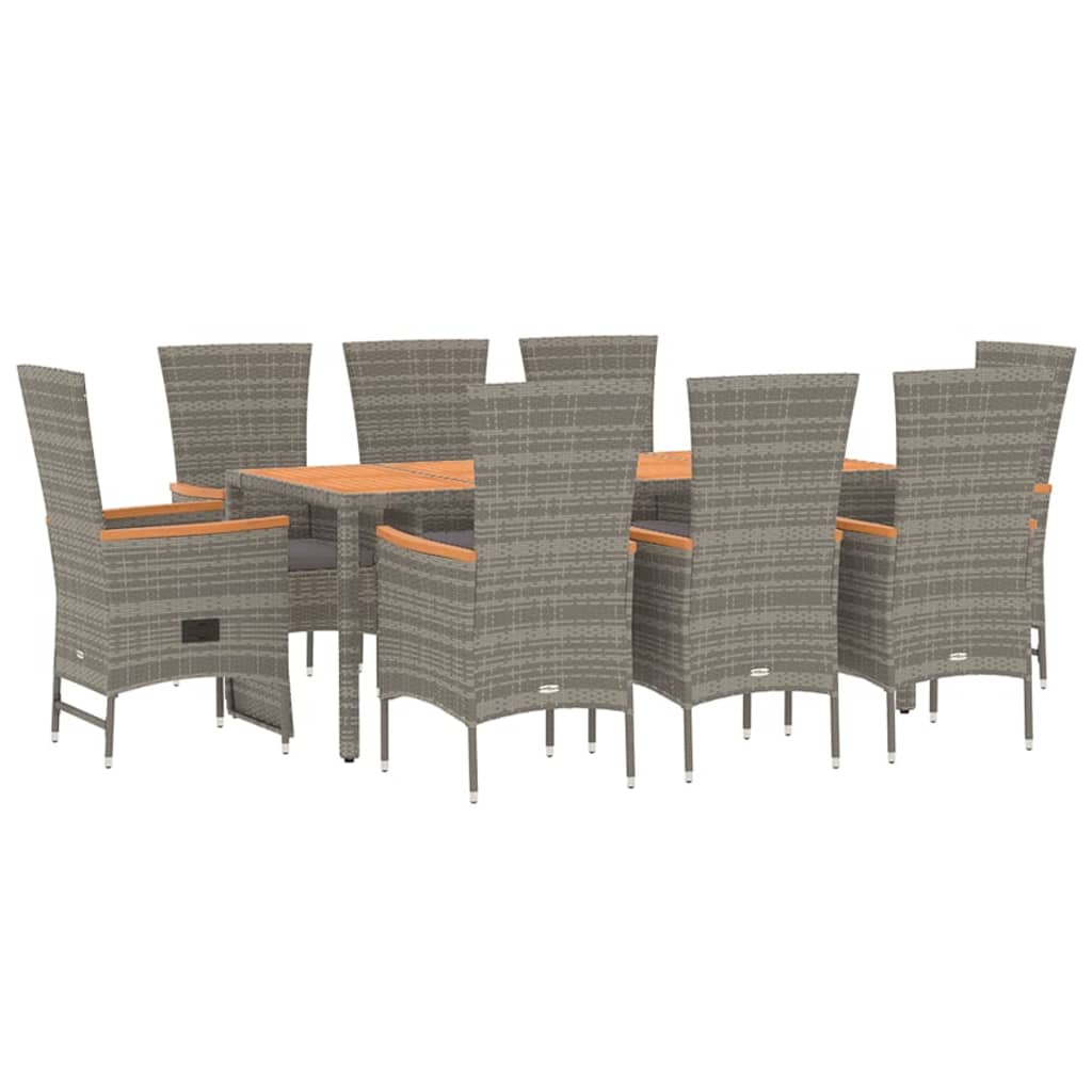 vidaXL Set mobilier grădină cu perne, 9 piese, gri, poliratan