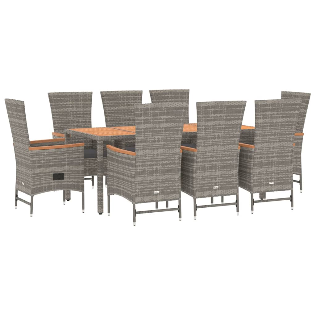 vidaXL Set mobilier grădină cu perne, 9 piese, gri, poliratan