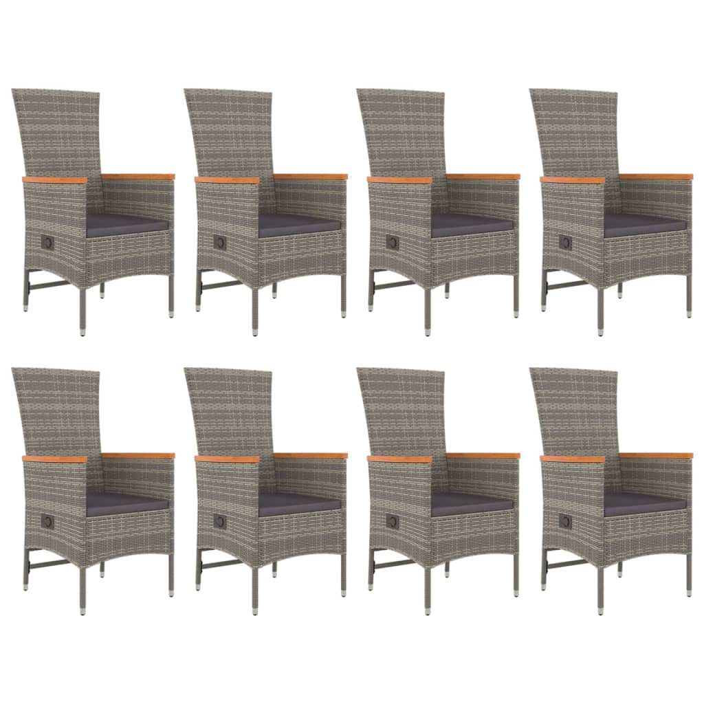 vidaXL Set mobilier grădină cu perne, 9 piese, gri, poliratan