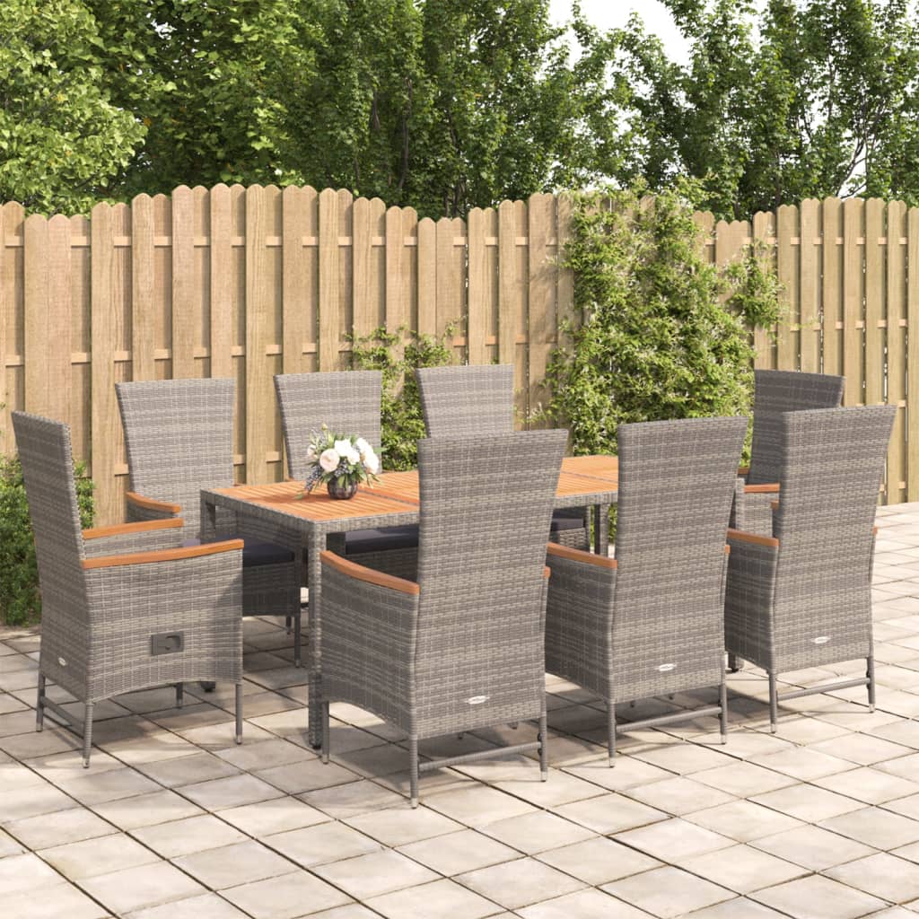 vidaXL Set mobilier grădină cu perne, 9 piese, gri, poliratan