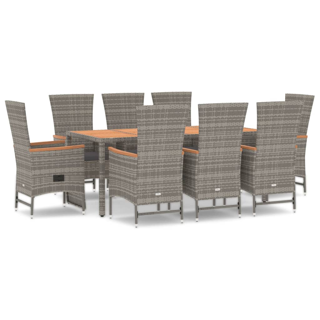 vidaXL Set mobilier grădină cu perne, 9 piese, gri, poliratan