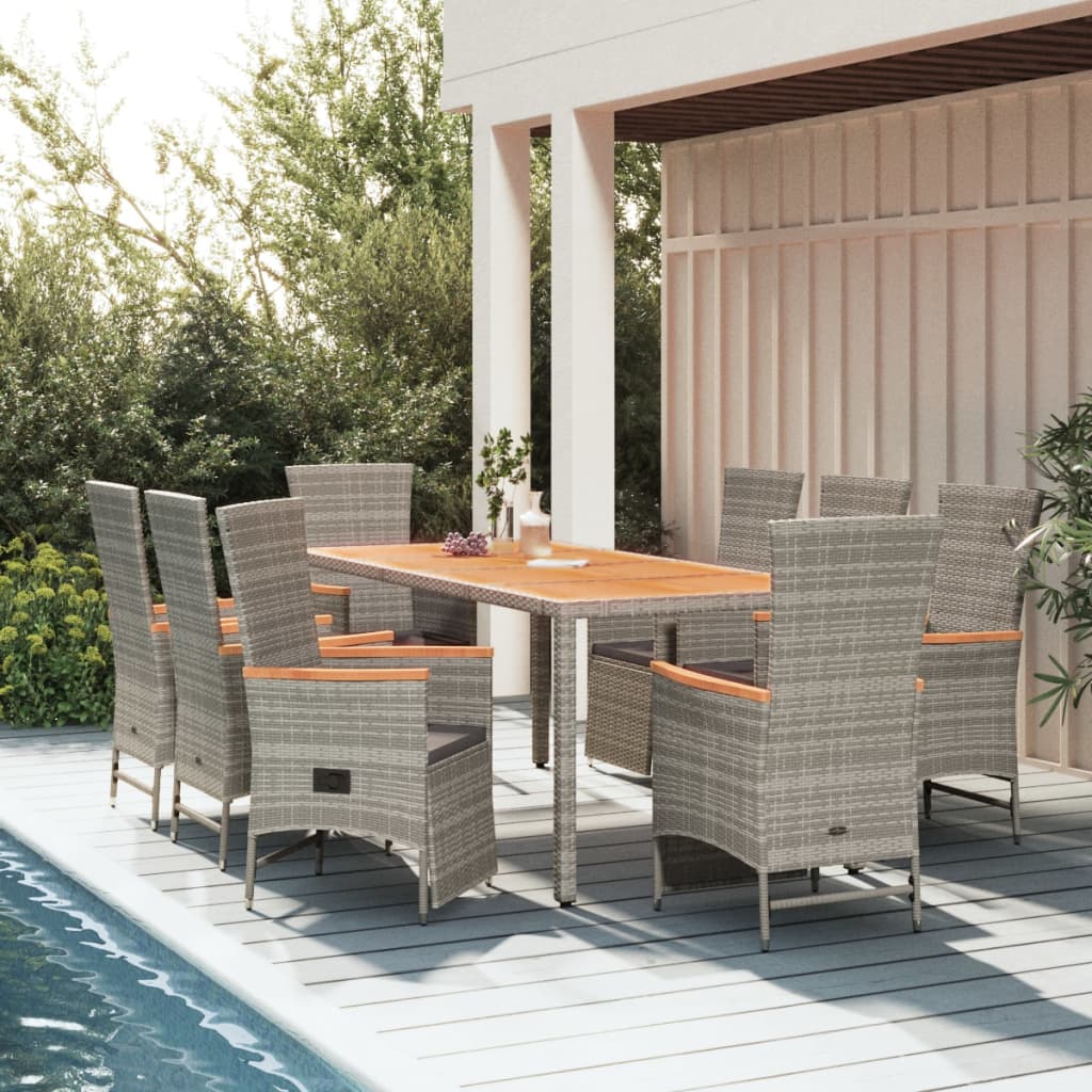 vidaXL Set mobilier grădină cu perne, 9 piese, gri, poliratan vidaXL Set mobilier grădină cu perne, 9 piese, gri, poliratan