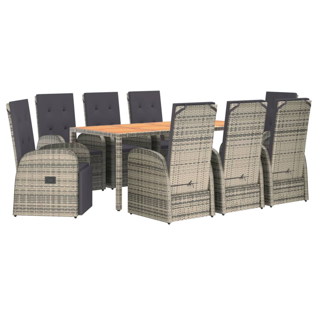 vidaXL Set mobilier grădină cu perne, 9 piese, gri, poliratan