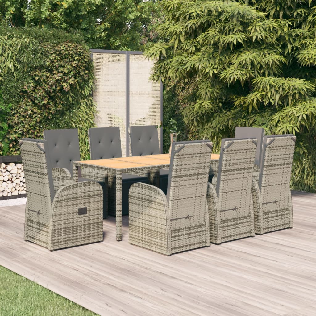 vidaXL Set mobilier grădină cu perne, 9 piese, gri, poliratan vidaXL Set mobilier grădină cu perne, 9 piese, gri, poliratan