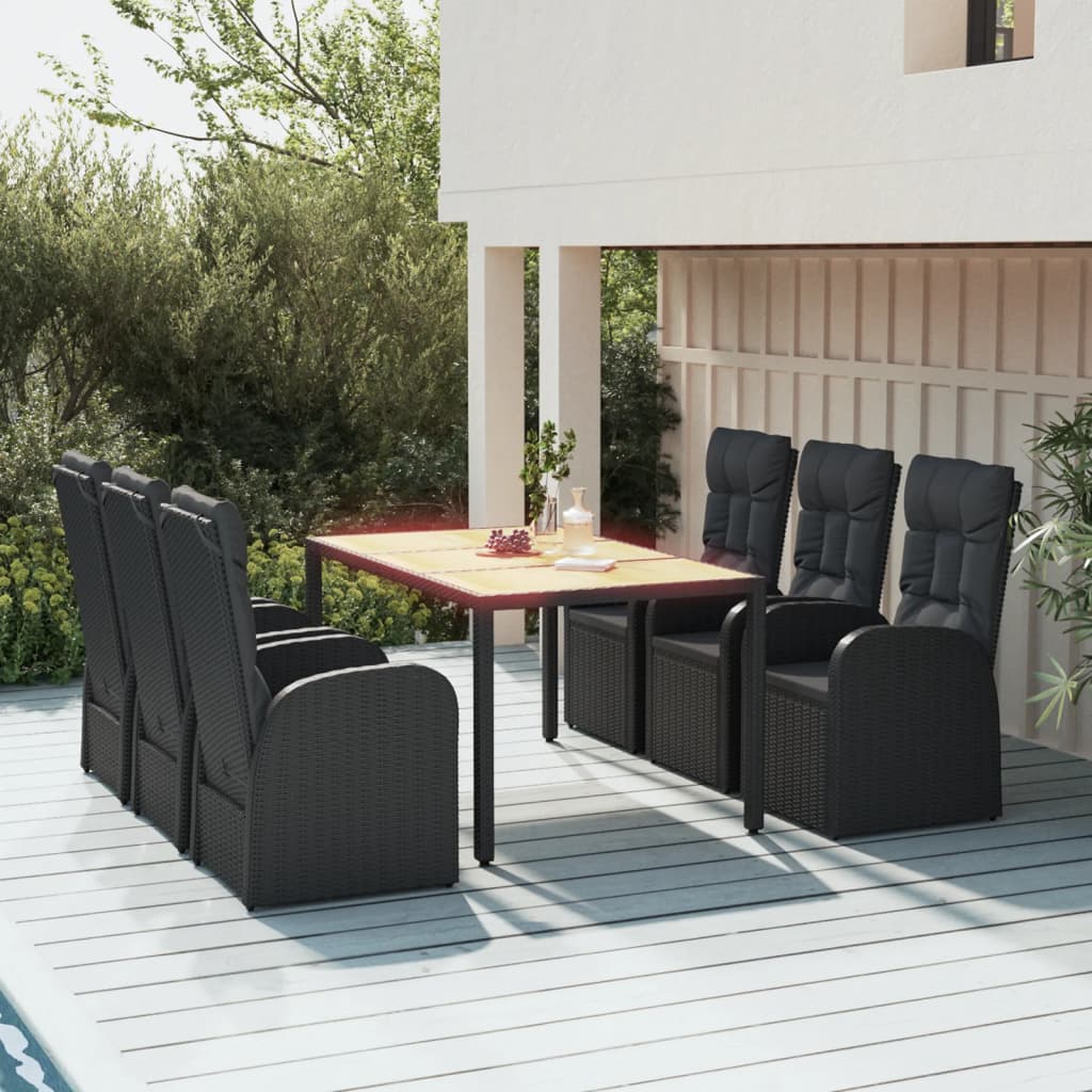 vidaXL Set mobilier de grădină cu perne, 7 piese, negru, poliratan vidaXL Set mobilier de grădină cu perne, 7 piese, negru, poliratan