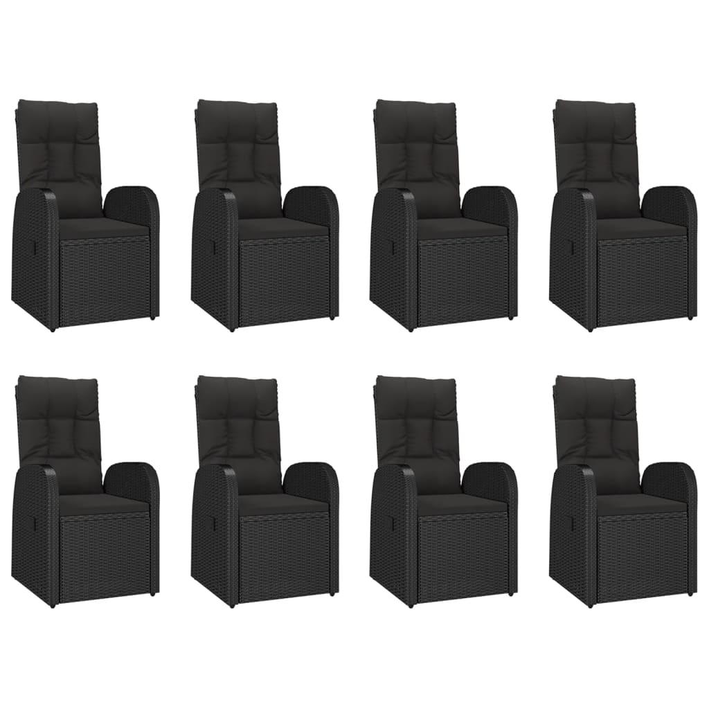 vidaXL Set mobilier de grădină cu perne, 9 piese, negru, poliratan