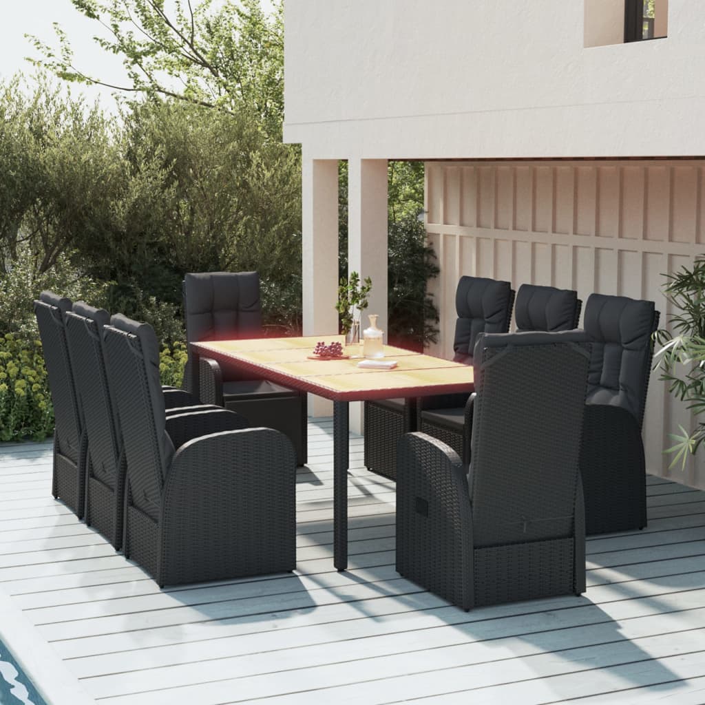 vidaXL Set mobilier de grădină cu perne, 9 piese, negru, poliratan vidaXL Set mobilier de grădină cu perne, 9 piese, negru, poliratan