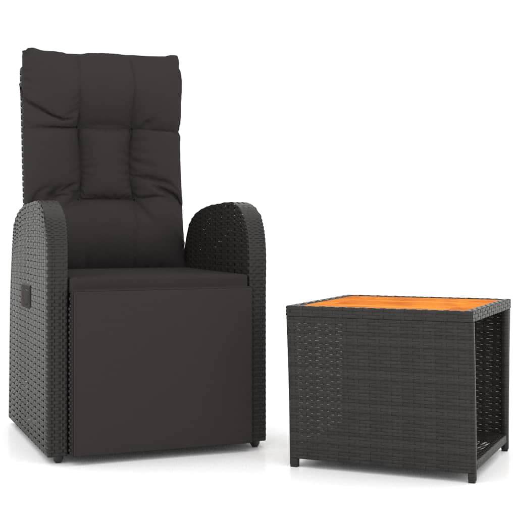 vidaXL Set șezlonguri grădină, 2 piese, negru, poliratan&lemn acacia