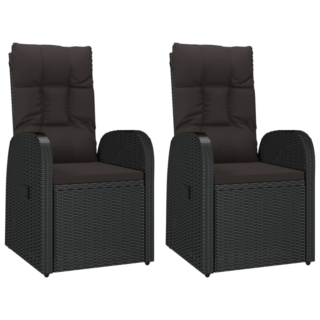 vidaXL Set șezlonguri grădină, 3 piese, negru, poliratan&oțel