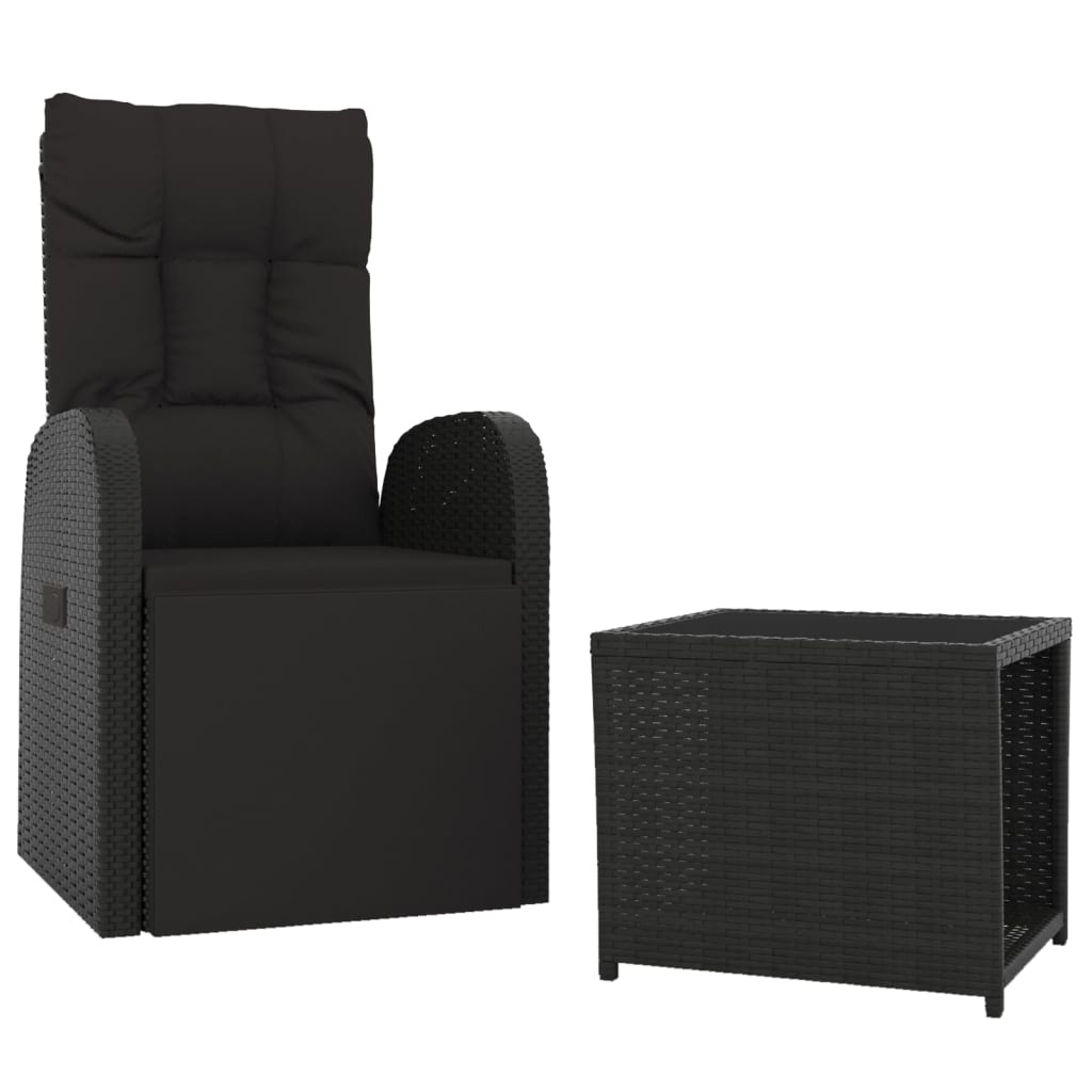 vidaXL Set șezlonguri grădină, 2 piese, negru, poliratan&oțel
