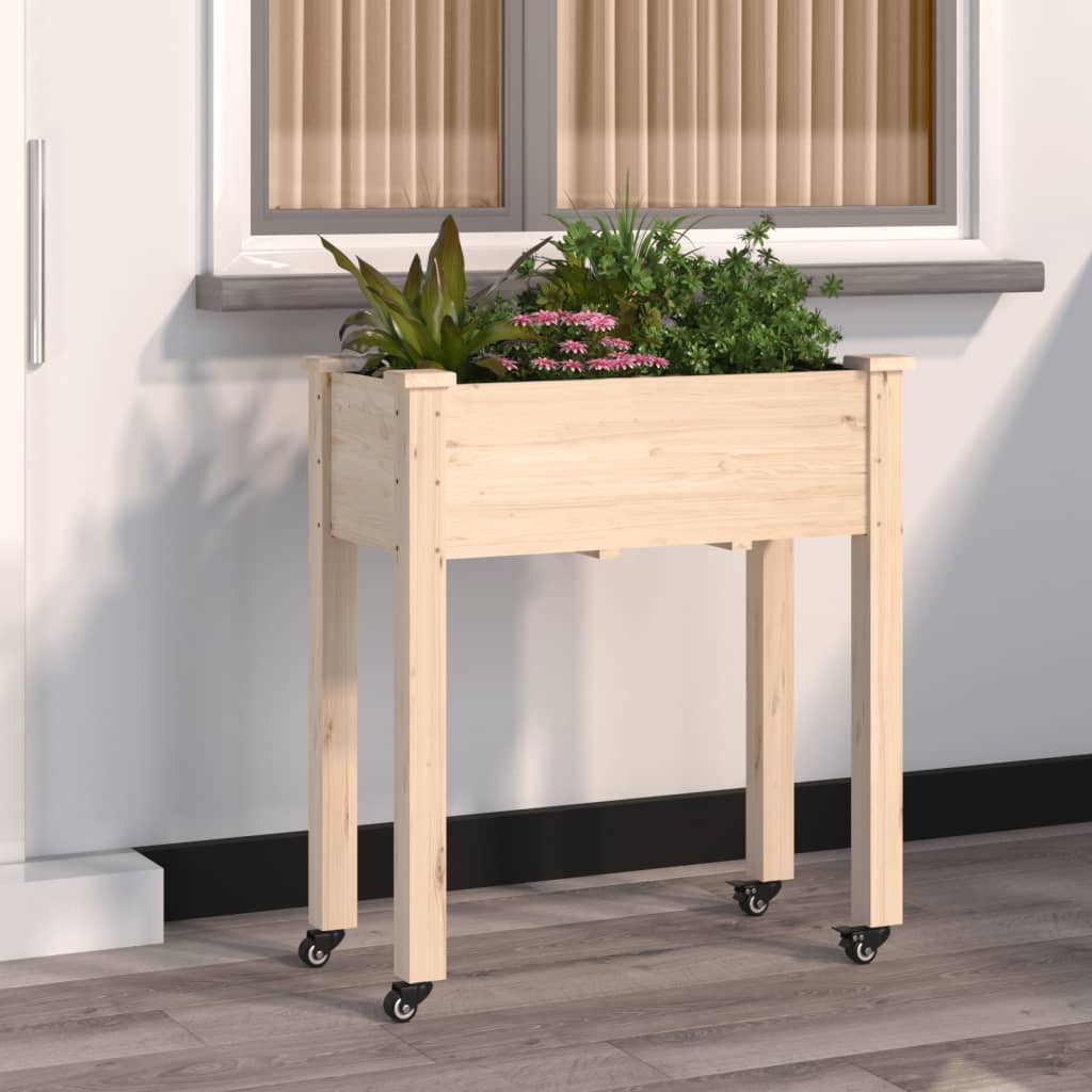 vidaXL Jardinieră cu roți și căptușeală 71x37x80 cm lemn masiv de brad vidaXL Jardinieră cu roți și căptușeală 71x37x80 cm lemn masiv de brad