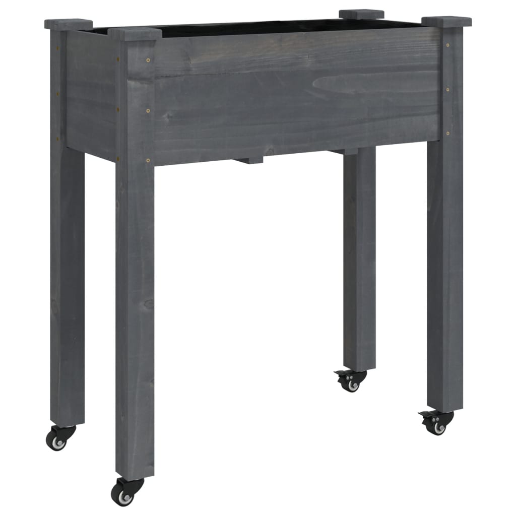 vidaXL Jardinieră pe roți cu căptușeală gri 71x37x80cm lemn masiv brad